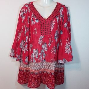Woman Within Plus (18/20) Pleated Red Print Top
